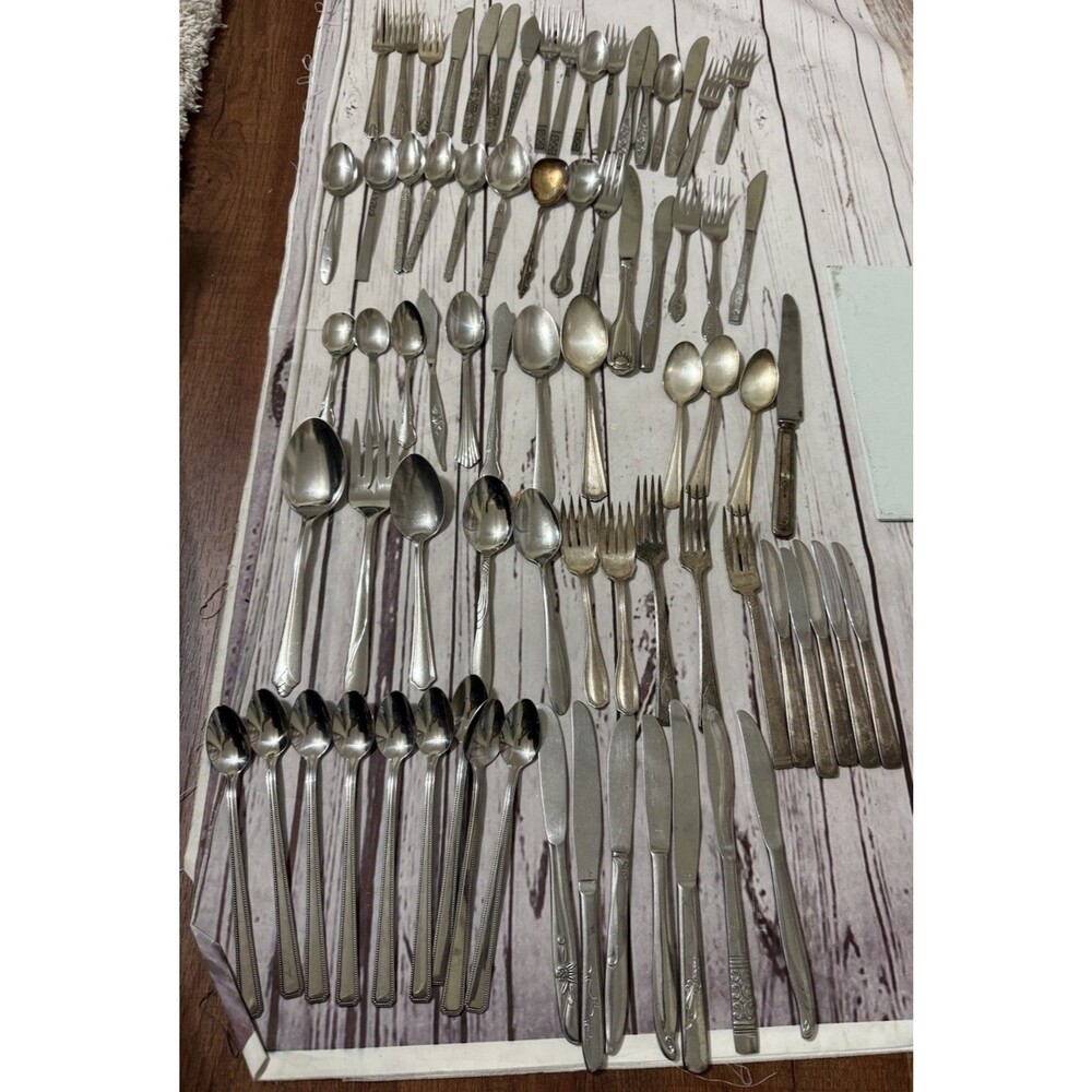 Vtg Flatware Mixed Lot 74 Ornate Fancy Patterns Silverware Silver Plate Stainles